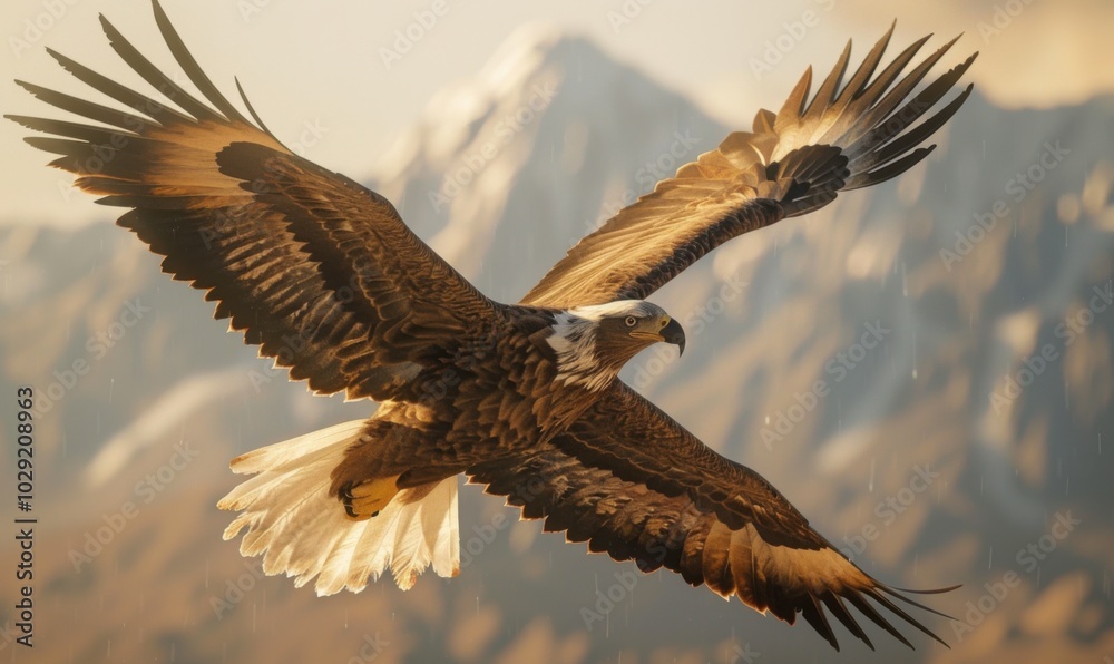 Fototapeta premium Majestic eagle soaring in the sky, 4K hyperrealistic photo