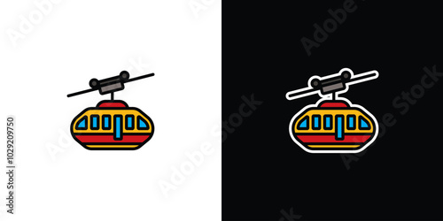 Funicular on white and black background. Original vector illustration in vintage style.