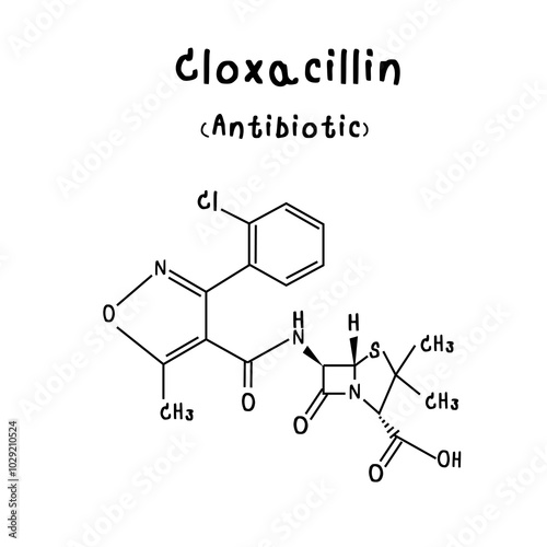chemical structure of Cloxacillin illustration photo