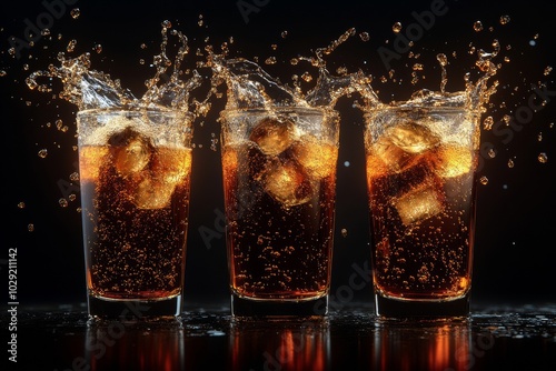 Refreshing Cola Glasses with Dynamic Splashes photo