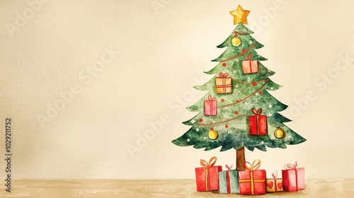 Christmas tree with gifts, festive holiday spirit, white background