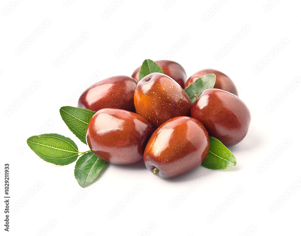 Ripe dates fruits with leaves Ripe dates fruits with leaves