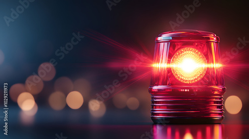 Dynamic red siren light with glossy reflections and pulsing glow. photo