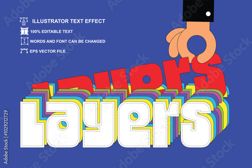 Layers text style, pick paper, flat stlye cartoon, editable text effect