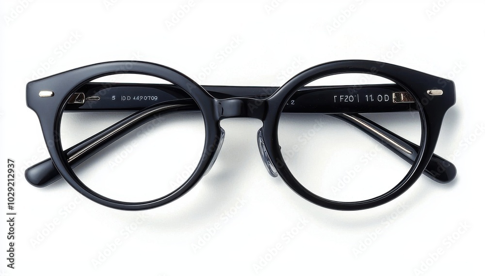 A pair of stylish black eyeglasses displayed on a white background, emphasizing their design and functionality. A pair of stylish black eyeglasses displayed on a white background, emphasizing their design and functionality.