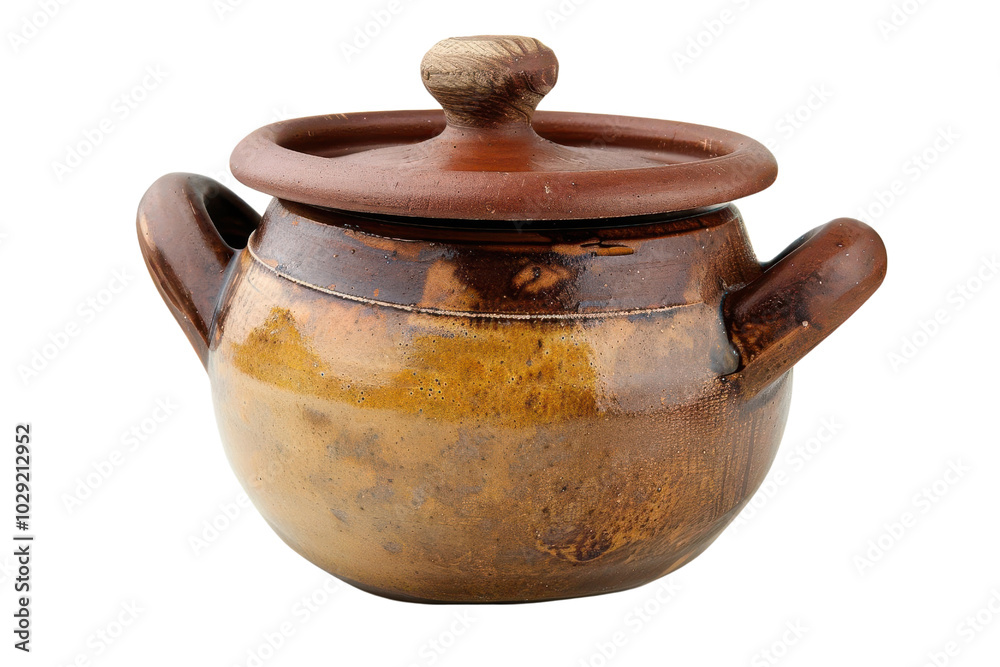PNG Clay pot with lid, rustic design, isolated on white background. PNG Clay pot with lid, rustic design, isolated on white background.