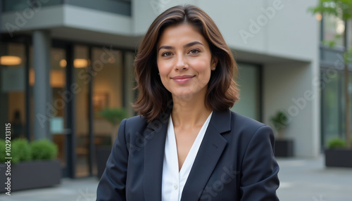 Portrait of mature Hispanic woman in suit outdoors with business center Free Download Portrait of mature Hispanic woman in suit outdoors with business center - GFXLoad