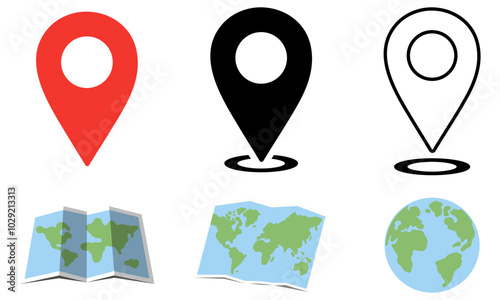 Set of map pin location icons. Template for colored icons for location pins. Web placement symbols and navigation isolated on a white background.