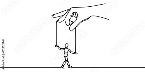 hand controls the puppet. Continuous one line drawing