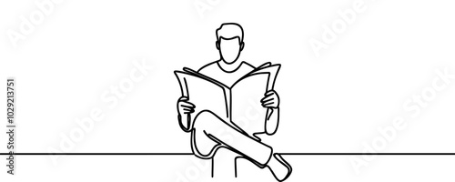Continuous one line drawing of man to read newspaper, screening out fake news concept, single line art.
