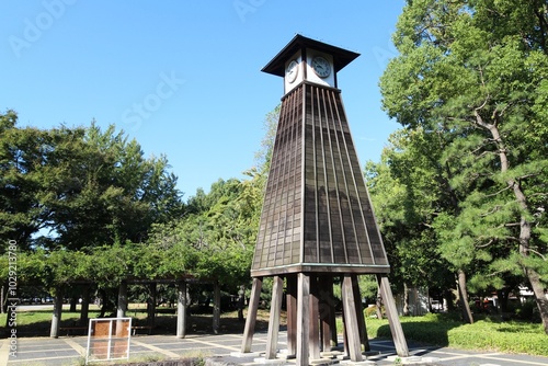 Old clock tower in Kiyosumi Park, Tokyo, Japan photo