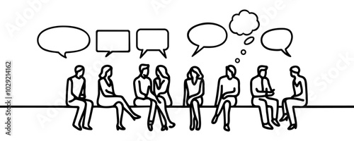 group of people communicating line drawing