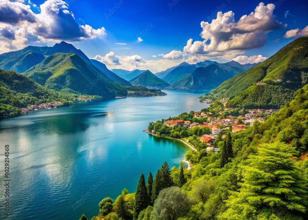 Obraz premium Stunning Panoramic View of Lake Como's Serene Waters and Majestic Mountains