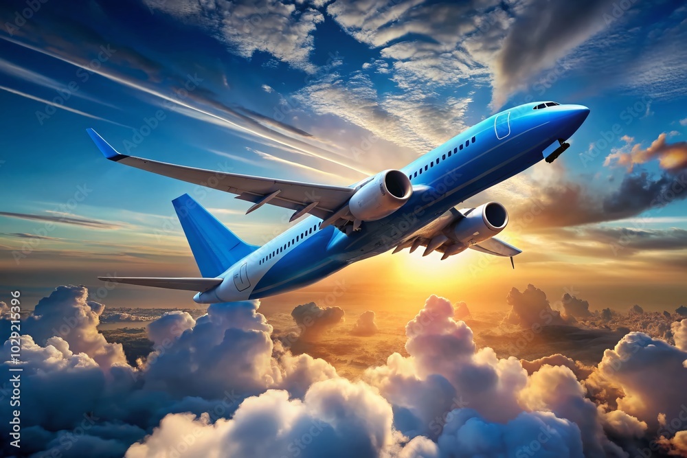 Fototapeta premium Stunning Portrait of a Boeing 7378AS Aircraft in Flight with Dynamic Sky Background