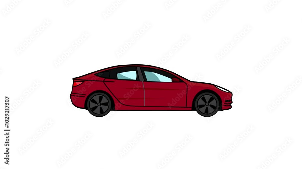 Isolated Red Electric car cartoon animation loop with white background Isolated Red Electric car cartoon animation loop with white background