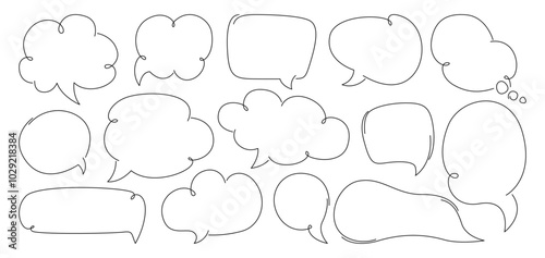 Set of hand-drawn speech bubbles. Talk bubble. Blank empty chatting box, message box
