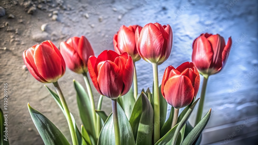 Fototapeta premium Stunning Silhouette of Red Tulips on Black Background for Floral Art Lovers