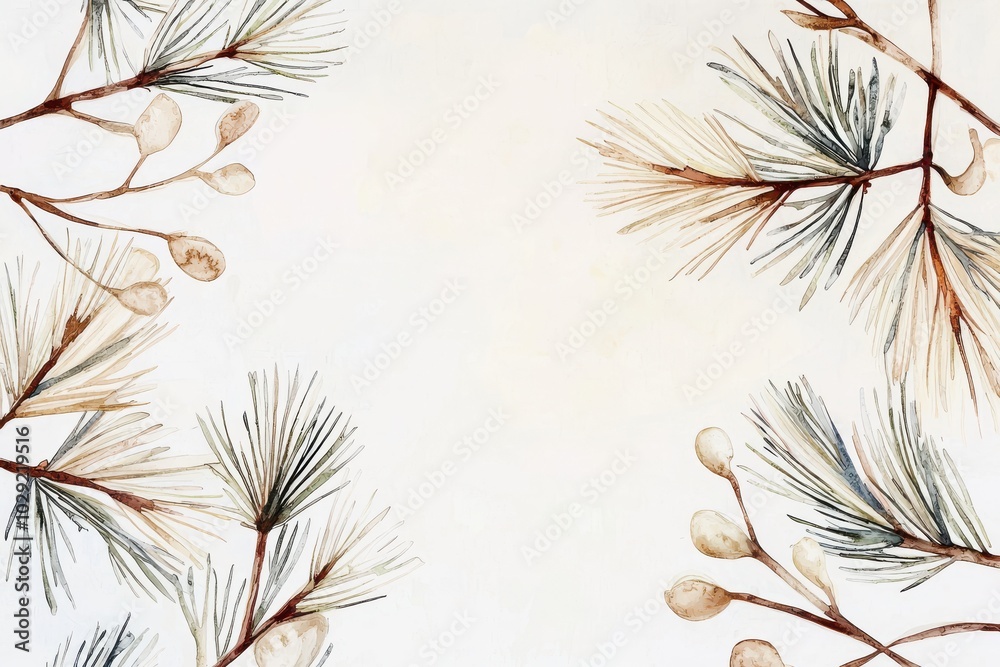 Elegant pine branches on a soft white background. Elegant pine branches on a soft white background.