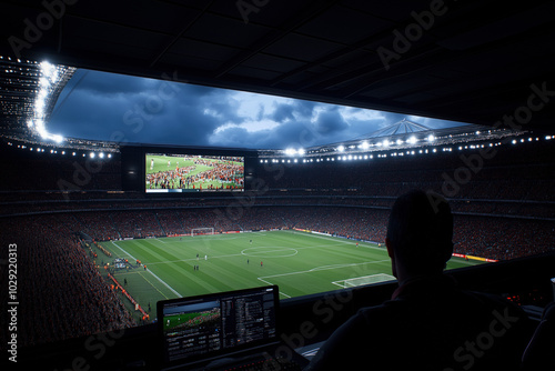 A Futuristic Stadium With A...