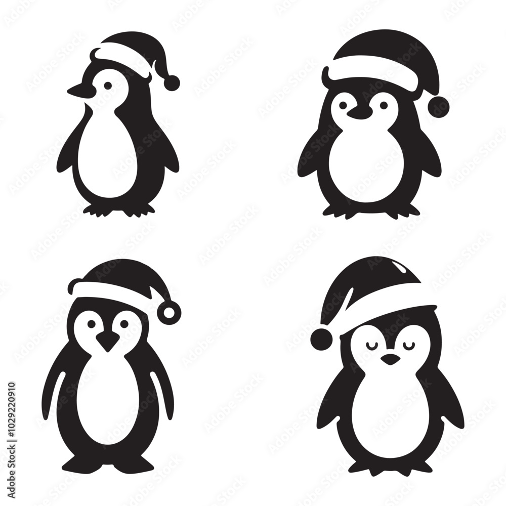 Naklejka premium penguin icon sets with hat silhouette