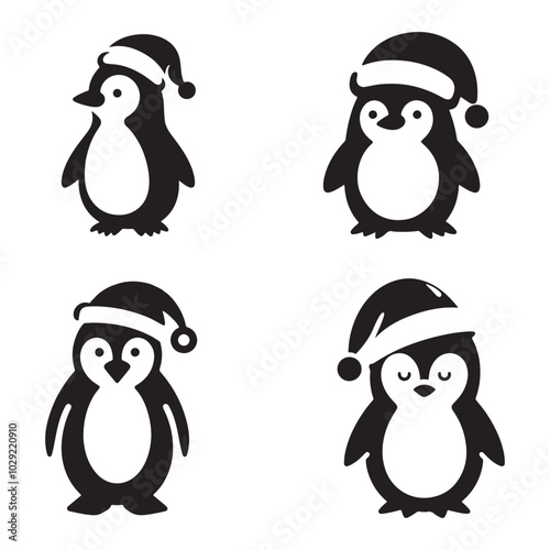 penguin icon sets with hat silhouette