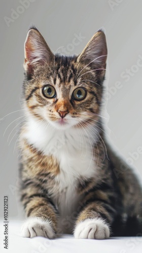 Cat on white background, 4K hyperrealistic photo