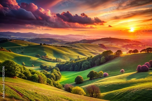 Stunning Sunset Over Rolling Hills - Nature Landscape Photography