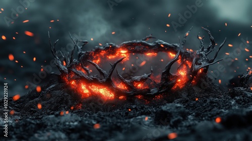 A thorn crown made of molten lava, 