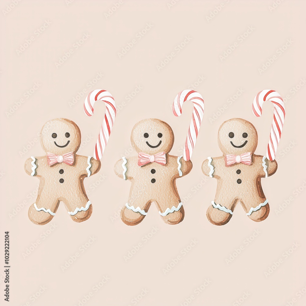 Gingerbread cookies with candy canes on a pink background Gingerbread cookies with candy canes on a pink background