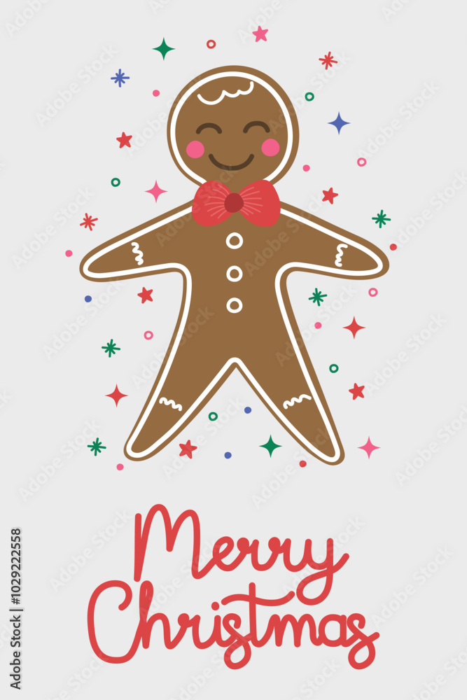 Christmas poster with funny hand drawn gingerbread cookie. Vector illustration Christmas poster with funny hand drawn gingerbread cookie. Vector illustration