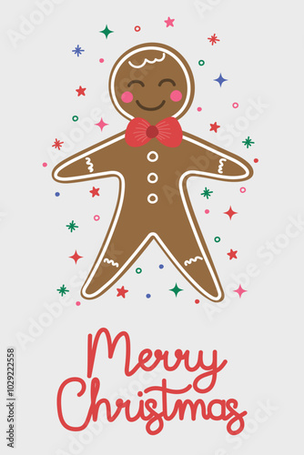 Christmas poster with funny hand drawn gingerbread cookie. Vector illustration