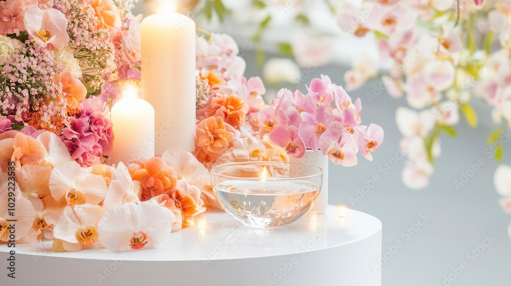 Elegant Worship Table with Elegant Floral Arrangements Elegant Worship Table with Elegant Floral Arrangements