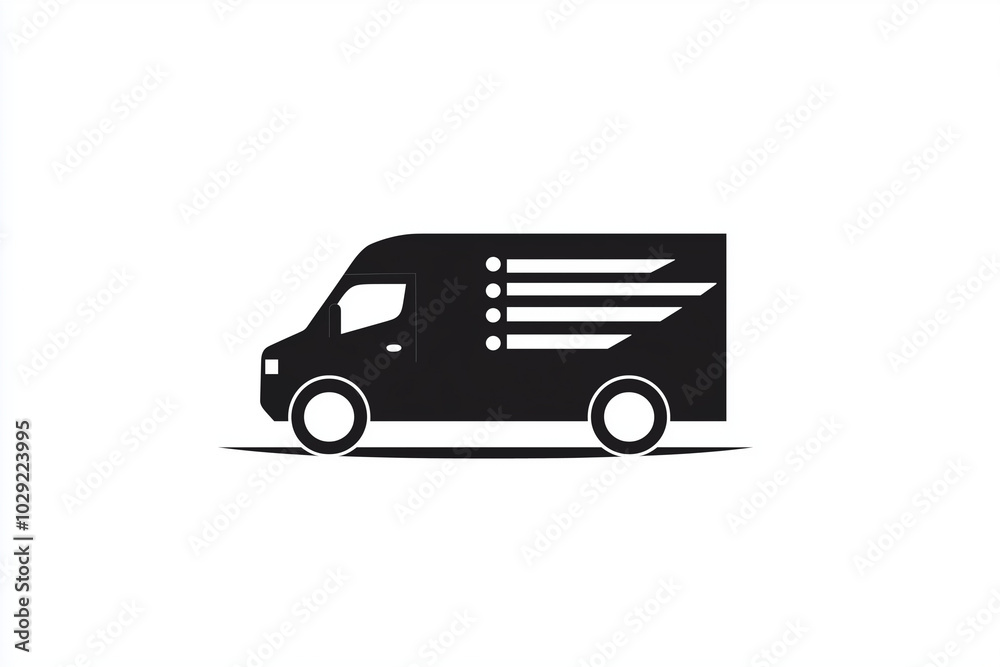Black and white vector icon of a delivery truck with motion lines on a simple background, Black and white vector icon of a delivery truck with motion lines on a simple background,