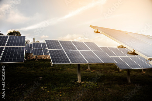 Solar panels with blue sky