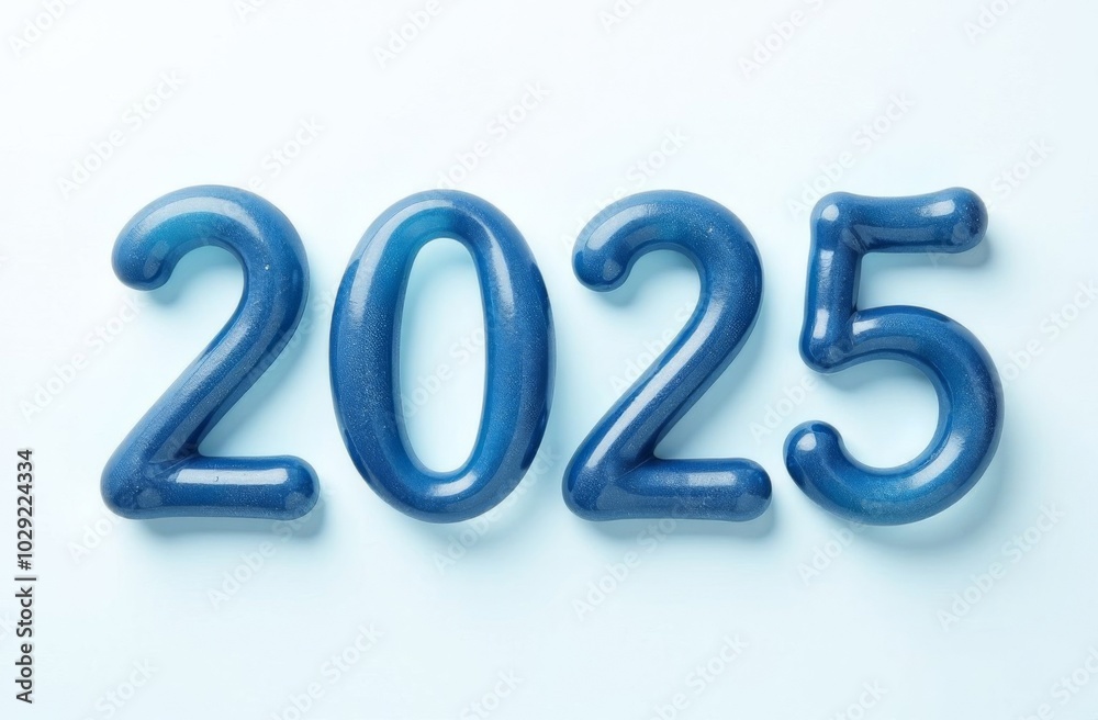 Happy New Year 2025, volumetric numbers of the year from blue bubbles in water on a white background Happy New Year 2025, volumetric numbers of the year from blue bubbles in water on a white background