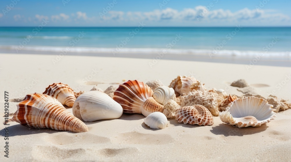 A serene beach scene featuring several large, A serene beach scene featuring several large,