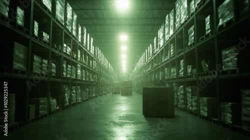 Massive Counterfeit Warehouse Exposed: Fraudulent Manufacturing and Distribution Unveiled in Cinematic Light photo