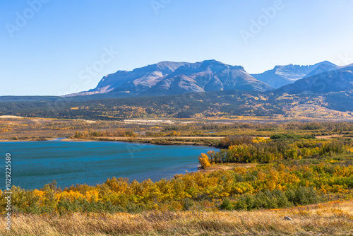 Beautiful autumn season view of Waterton Lakes National Park in Alberta, Canada photo