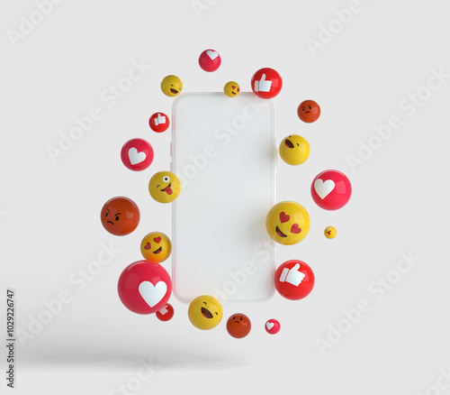 3D floating smartphone and emoji mockup
