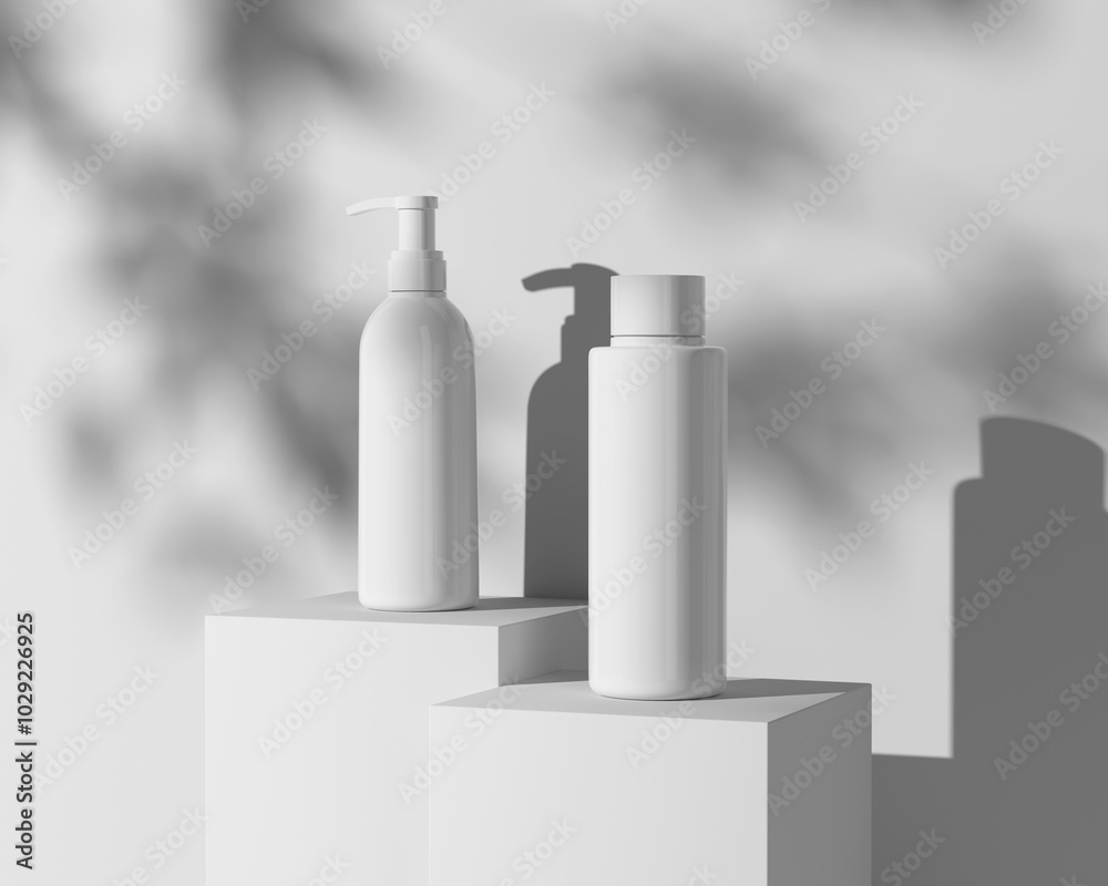 Cosmetic bottles mockup with shadow overlay Cosmetic bottles mockup with shadow overlay