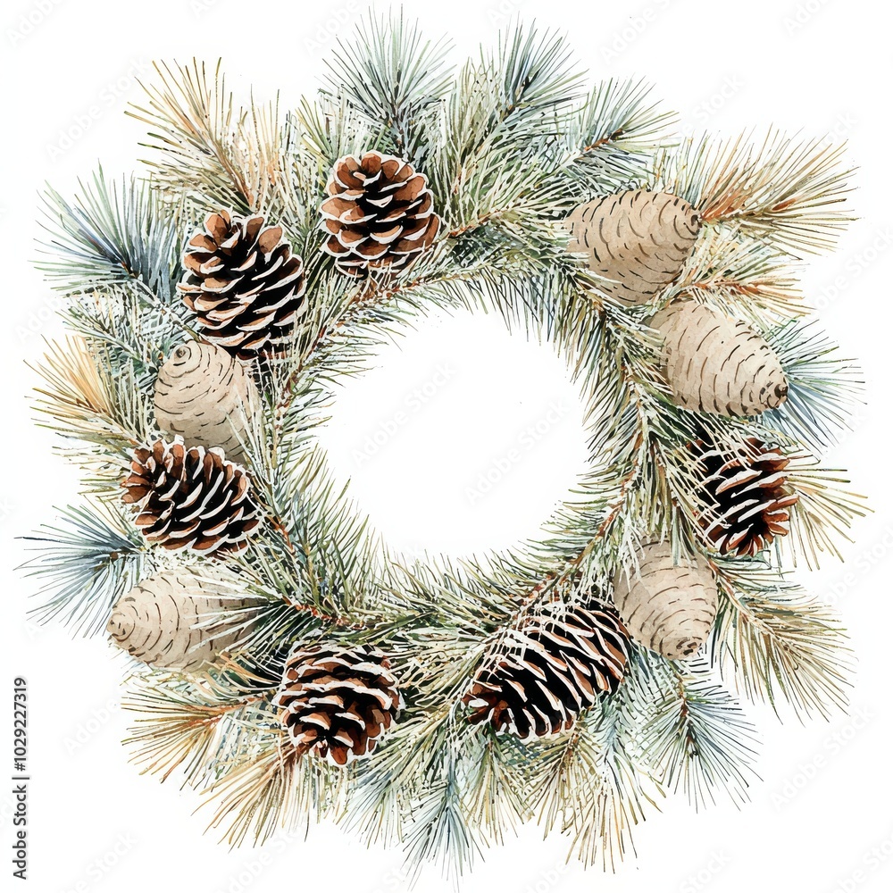 Naklejka premium Pinecone and pine wreath on a white isolated background.