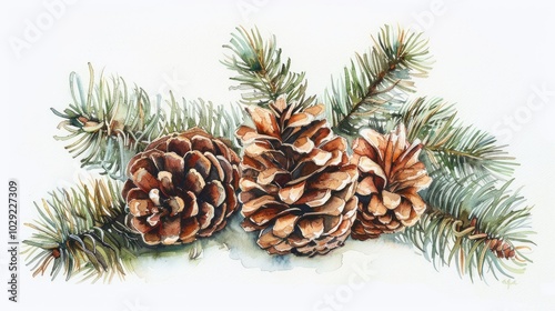 Winter cluster, pine cones, and evergreen cameo corner elements
