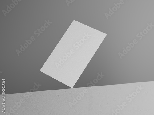 Front view floating business card mockup on concrete block