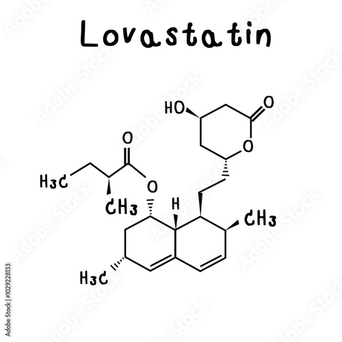 drug chemical structure of Lovastatin illustration