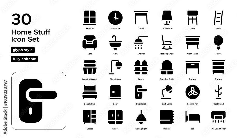 Home Stuff Glyph Icon Set: Essential Items, Tools, and Household Necessities Icons Home Stuff Glyph Icon Set: Essential Items, Tools, and Household Necessities Icons