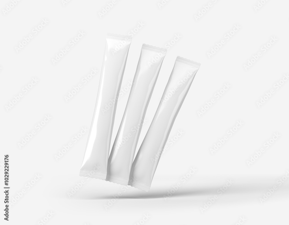 Three floating stick sachet mockup