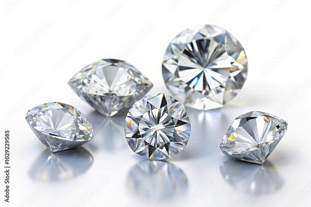 Five various diamonds on white background Five various diamonds on white background