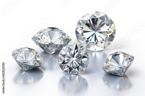 Five various diamonds on white background