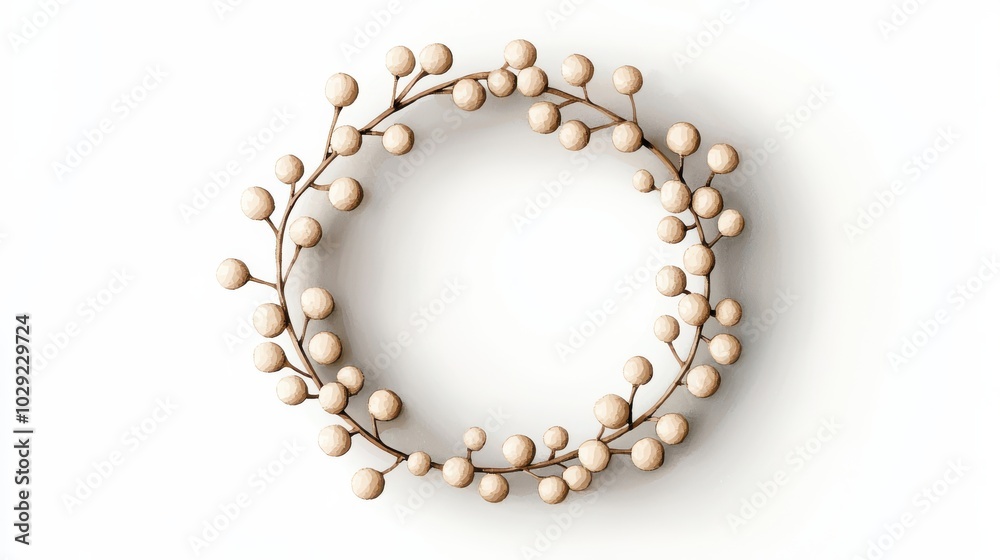 Obraz premium Stylish wooden wreath with decorative spheres, white isolate background