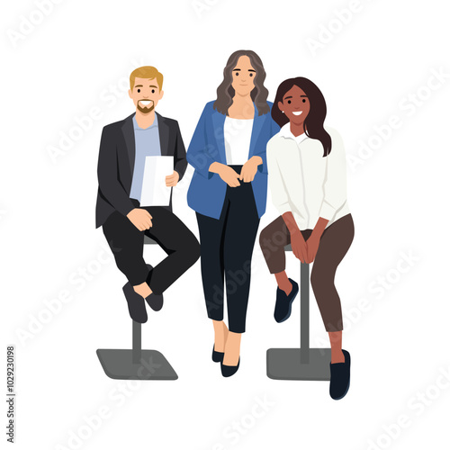 Group of young diverse multiethnic business team. Flat vector illustration isolated on white background